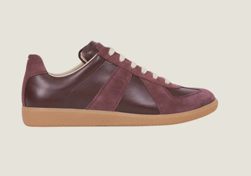 MM Burgundy nappa leather and suede with a honey sole.