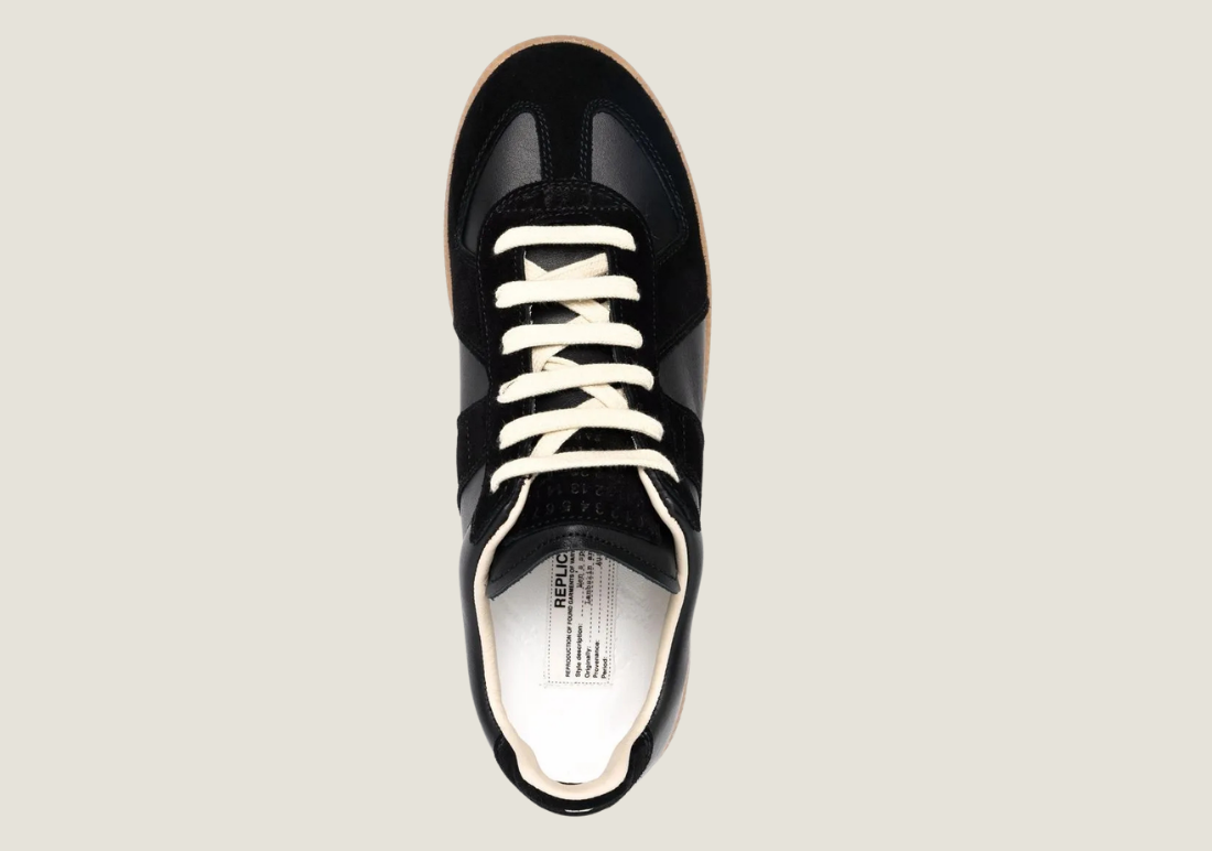 MM Black nappa leather honey-colored sole.