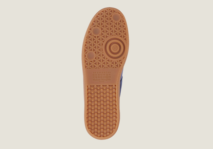 MM Blue nappa leather and suede with a honey sole.