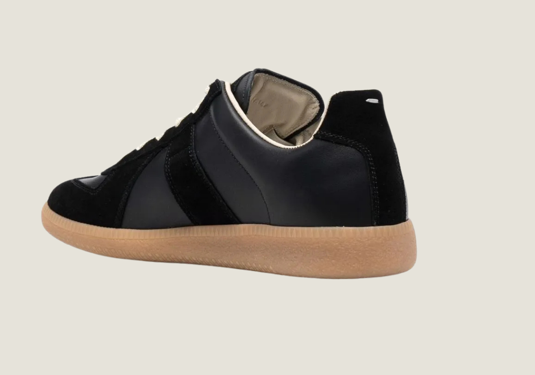 MM Black nappa leather honey-colored sole.