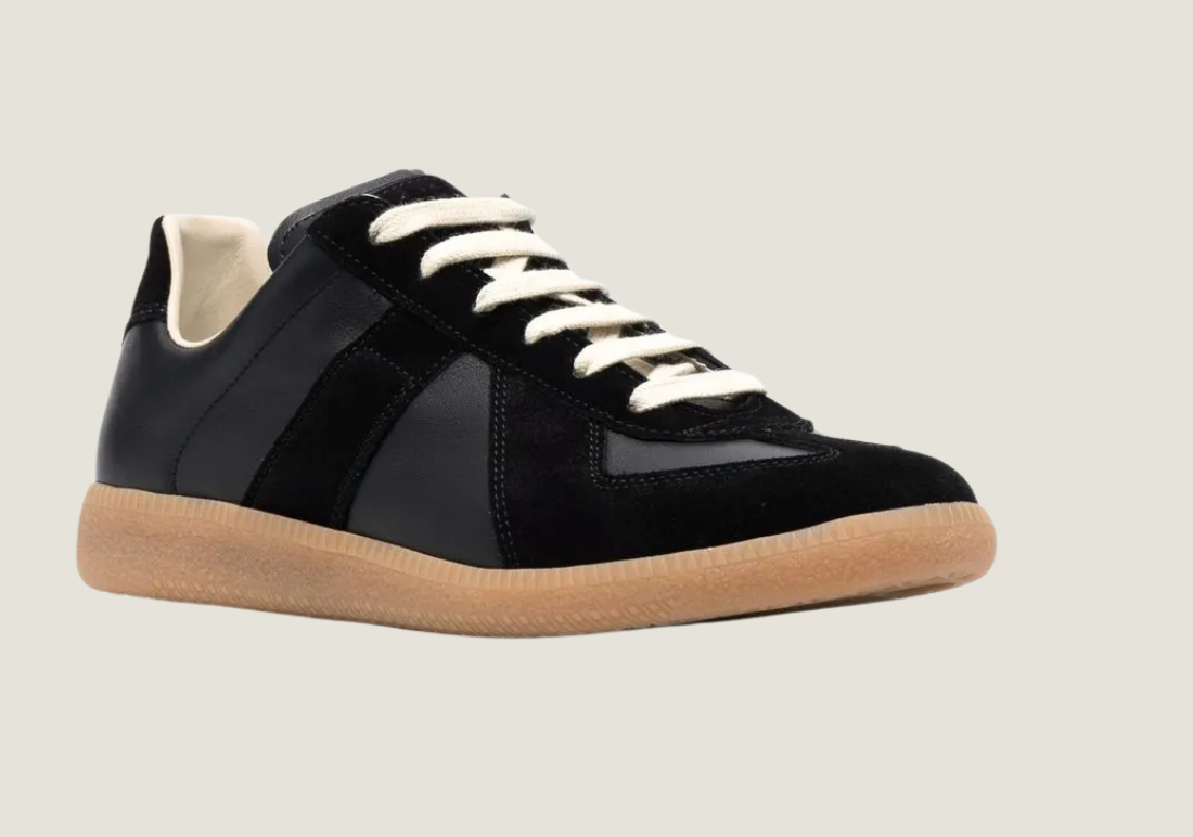 MM Black nappa leather honey-colored sole.