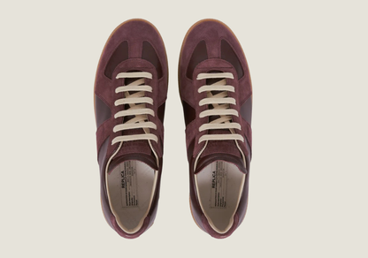 MM Burgundy nappa leather and suede with a honey sole.