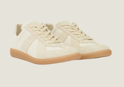 MM Beige in nappa leather and suede with a honey sole.