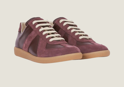 MM Burgundy nappa leather and suede with a honey sole.